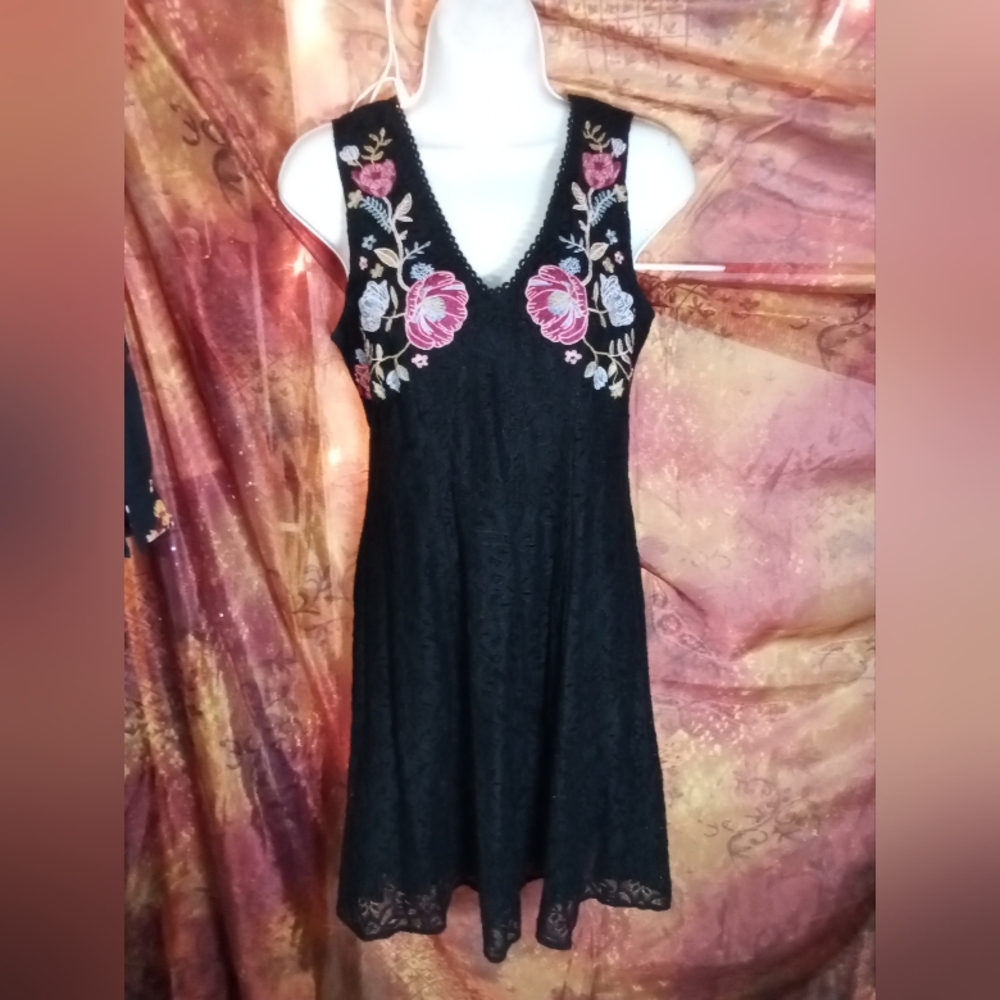 Black Floral Embroidered Dress By Xhilaration, Size M